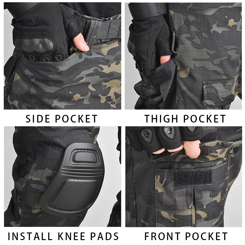 Outdoor Sport Uniform Airsoft Paintball Work Clothing Tactical Camouflage T-Shirts Combat Cargo Pants Climb Suits Hiking Suit