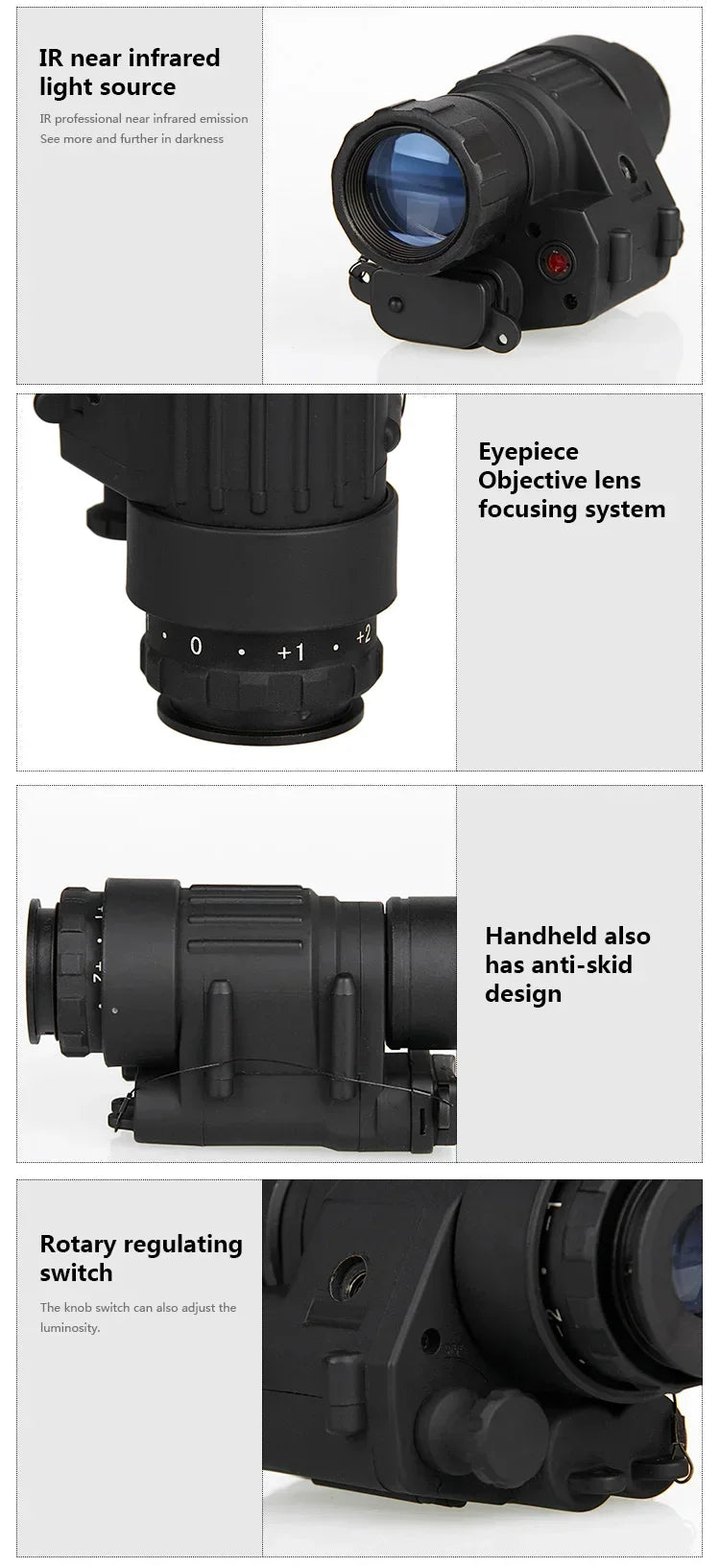 PVS-14 Head Mounted Built-in IR Illumination Patrol Hunting Infrared Night Vision, 2x28 Tactical Digital Monocular for Helmet