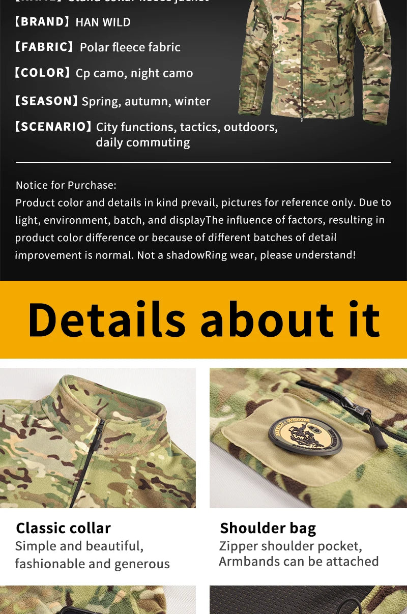 Fleece Tactical Jackets Men Clothing Hunting Outfit Safari Thermal Airsoft Full Zip Jacket Man Camping Work Coats