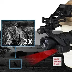 PVS-14 Head Mounted Built-in IR Illumination Patrol Hunting Infrared Night Vision, 2x28 Tactical Digital Monocular for Helmet