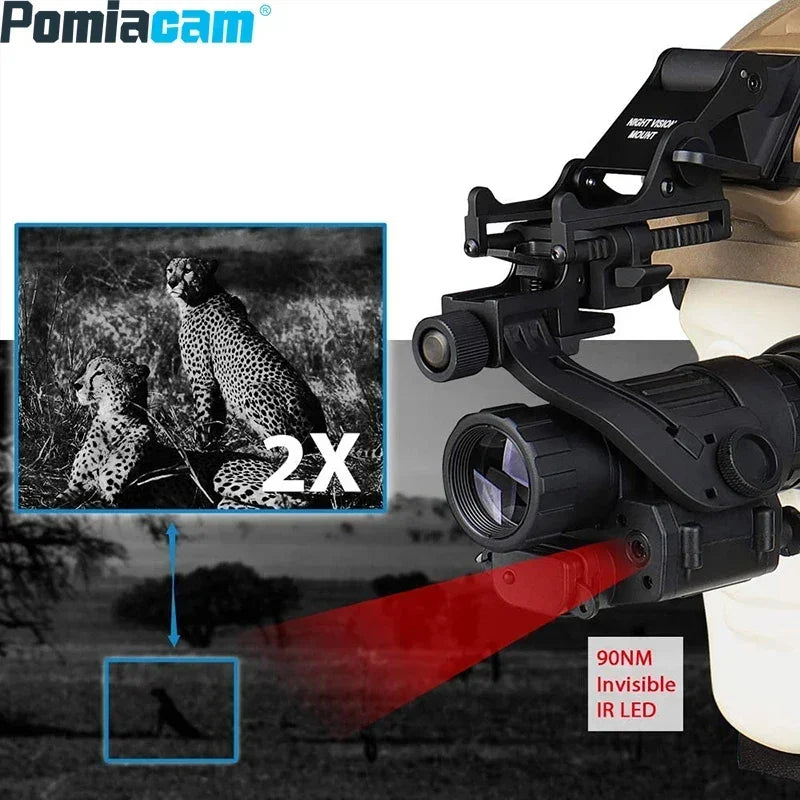 PVS-14 Head Mounted Built-in IR Illumination Patrol Hunting Infrared Night Vision, 2x28 Tactical Digital Monocular for Helmet