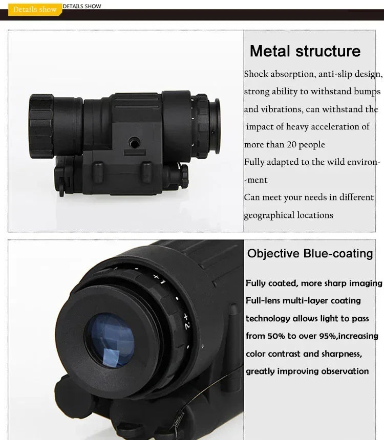 PVS-14 Head Mounted Built-in IR Illumination Patrol Hunting Infrared Night Vision, 2x28 Tactical Digital Monocular for Helmet