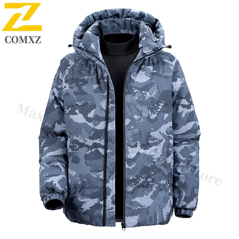 2025 Men's Camo Hooded Jacket Winter Thermal Coat Waterproof Windproof Military Style Outdoor Travel Parka with Fleece Lining