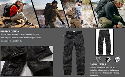ARARMY Outdoor Multi-Pocket Men Cargo Pants Long Fit Tactical Ripstop Camouflage Men Cargo Pants With Pockets for Work SlimKhaki