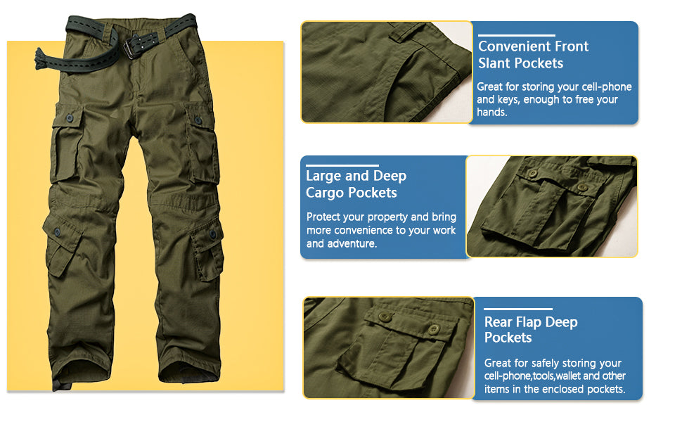 ARARMY Outdoor Multi-Pocket Men Cargo Pants Long Fit Tactical Ripstop Camouflage Men Cargo Pants With Pockets for Work SlimKhaki