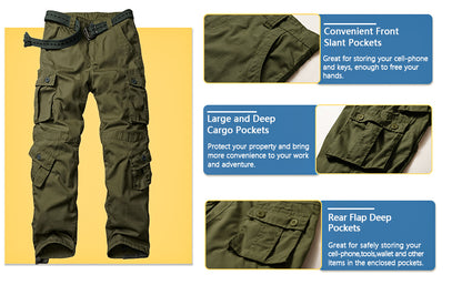 ARARMY Outdoor Multi-Pocket Men Cargo Pants Long Fit Tactical Ripstop Camouflage Men Cargo Pants With Pockets for Work SlimKhaki