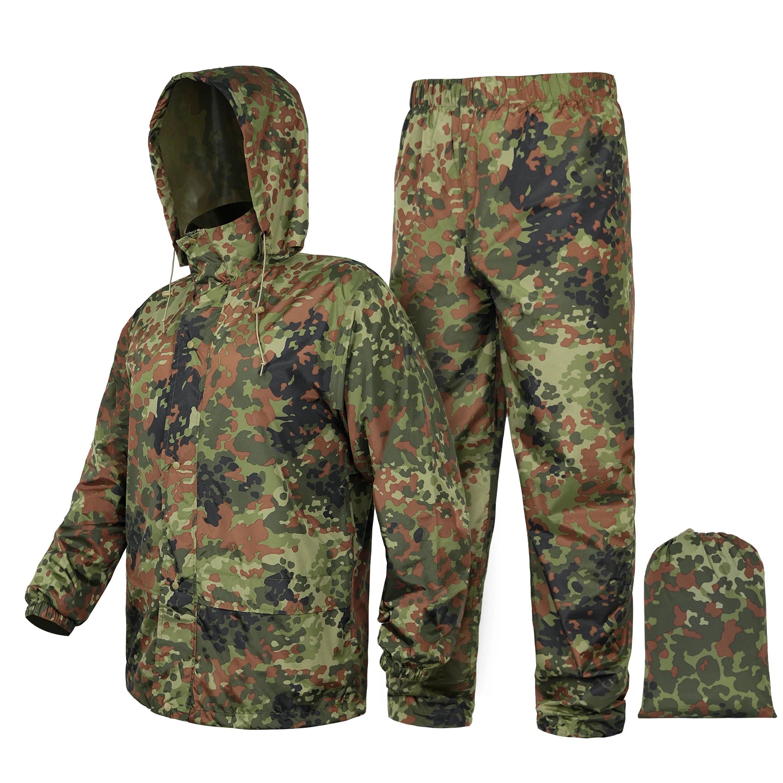 Flecktarn Tactical Portable Camo Raincoat Set Camouflage Fleck Rain Suit Bicycle Motorcycle Waterproof Military Tarnung Man