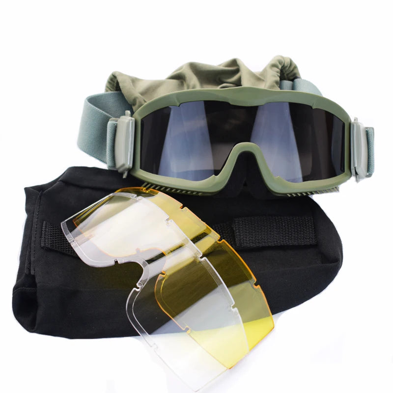 Airsoft CS Combat Sport Glasses Outdoor Hunting Shooting Safety Goggles Windproof Tactical Glasses 3 Lens