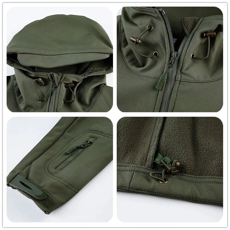 Men's Winter Military Cargo SharkSkin Fleece Jackets Tactical Pants Coat Hood Camping Fishing Trekking Hiking Hunting Trousers