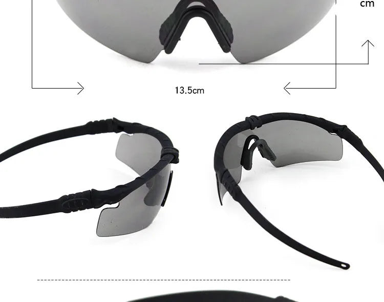 Impact Protection Tactical Goggles, High Protection, PC Lenses, Skiing, Mountaineering, Cycling, Shooting Training