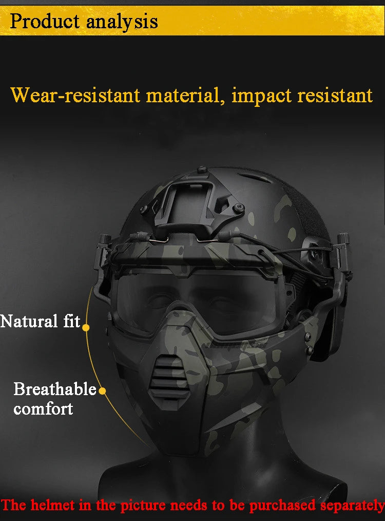 Tactical Full Face Mask Goggles Shooting Airsoft Protection Mask Outdoor Hunting Paintball Detachable Goggles Masks Set