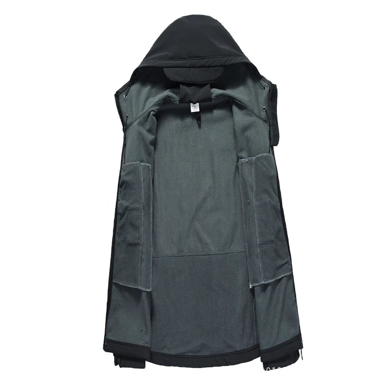 Men's Winter Military Cargo SharkSkin Fleece Jackets Tactical Pants Coat Hood Camping Fishing Trekking Hiking Hunting Trousers