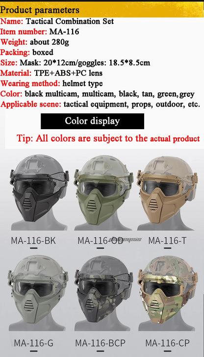 Tactical Full Face Mask Goggles Shooting Airsoft Protection Mask Outdoor Hunting Paintball Detachable Goggles Masks Set