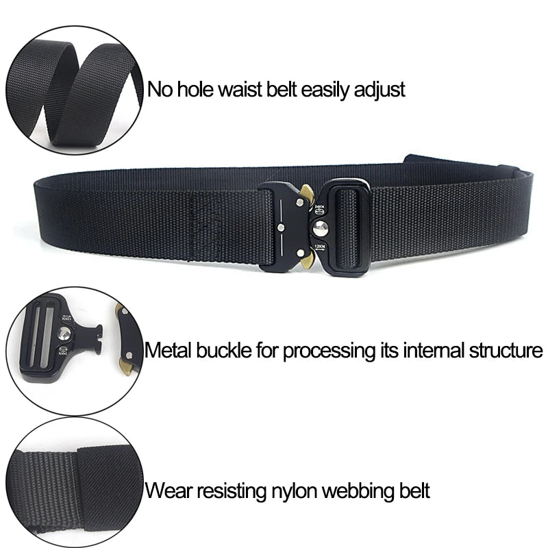 Tactical Belt Men Adjustable Heavy Duty Military Tactical Waist Belts with Metal Buckle Nylon Belt Hunting Accessories