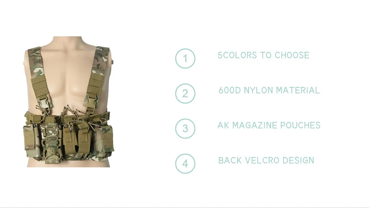 Tactical D3 Chest Rig Bag Radio Harness Front Pouch Holster Military Vest Rig Bag Adjustable Functional Two Way Radio Pouch