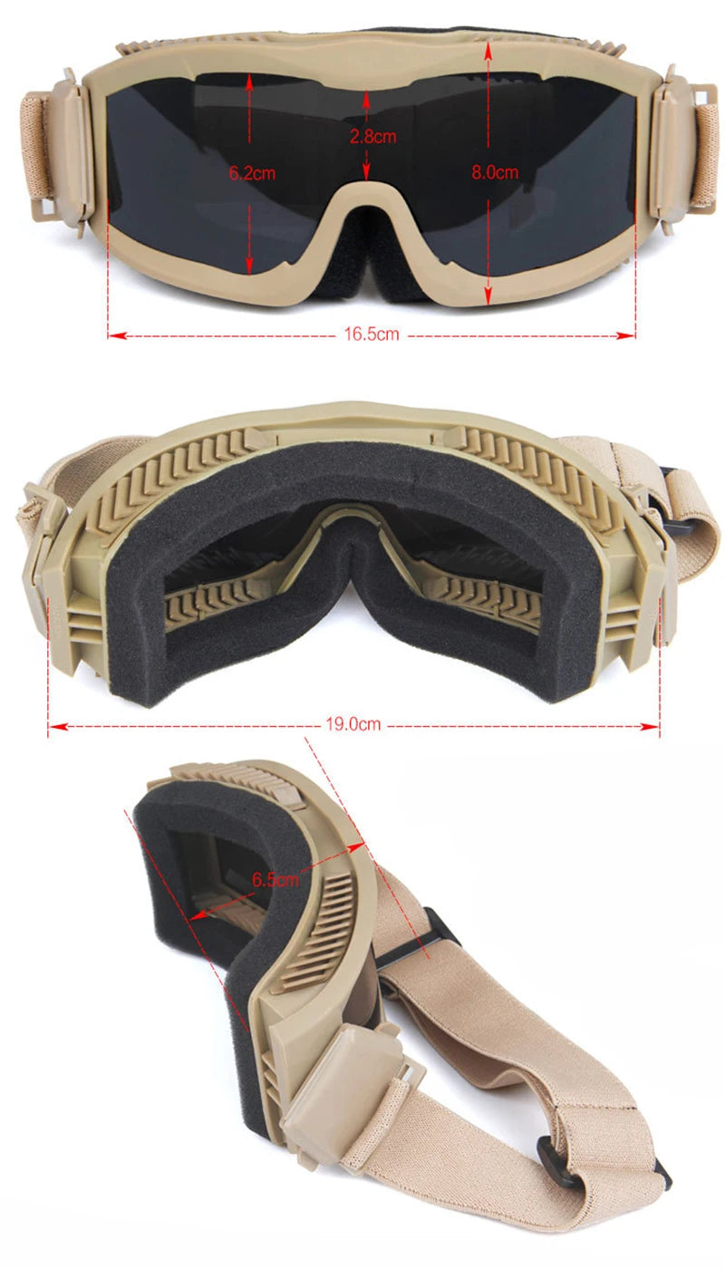 Airsoft CS Combat Sport Glasses Outdoor Hunting Shooting Safety Goggles Windproof Tactical Glasses 3 Lens