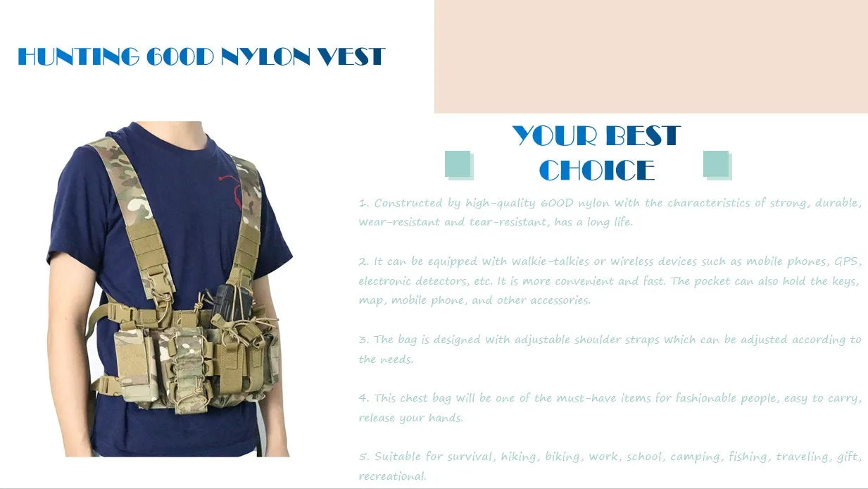 Tactical D3 Chest Rig Bag Radio Harness Front Pouch Holster Military Vest Rig Bag Adjustable Functional Two Way Radio Pouch