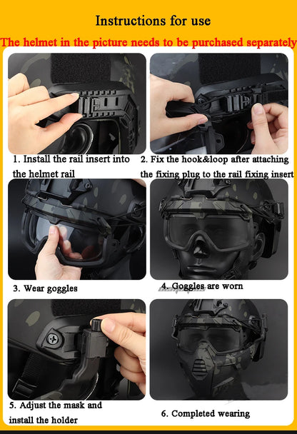 Tactical Full Face Mask Goggles Shooting Airsoft Protection Mask Outdoor Hunting Paintball Detachable Goggles Masks Set