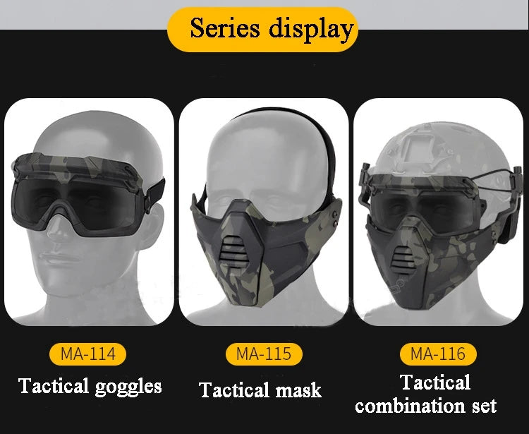 Tactical Full Face Mask Goggles Shooting Airsoft Protection Mask Outdoor Hunting Paintball Detachable Goggles Masks Set