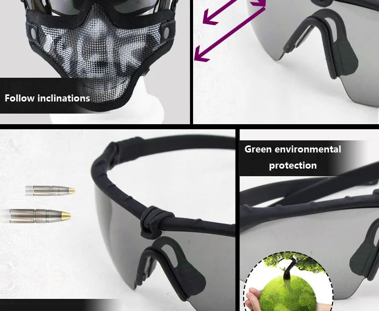 Impact Protection Tactical Goggles, High Protection, PC Lenses, Skiing, Mountaineering, Cycling, Shooting Training