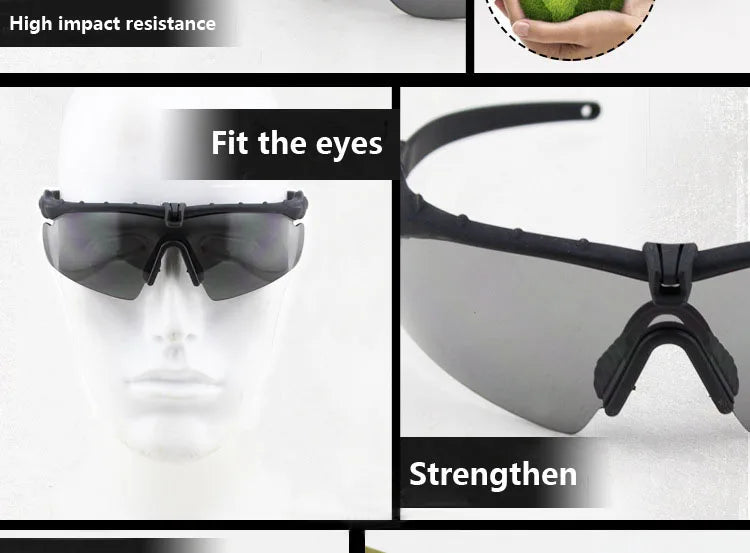 Impact Protection Tactical Goggles, High Protection, PC Lenses, Skiing, Mountaineering, Cycling, Shooting Training