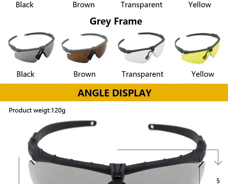 Impact Protection Tactical Goggles, High Protection, PC Lenses, Skiing, Mountaineering, Cycling, Shooting Training