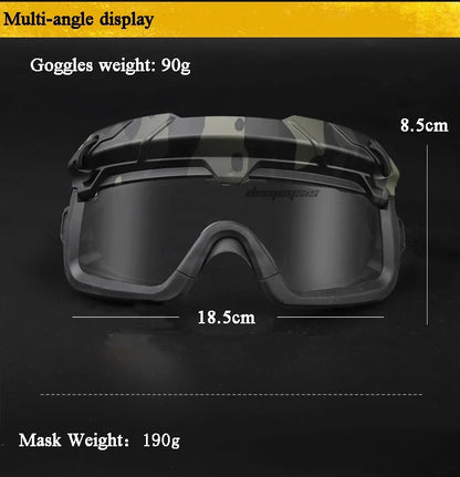 Tactical Full Face Mask Goggles Shooting Airsoft Protection Mask Outdoor Hunting Paintball Detachable Goggles Masks Set