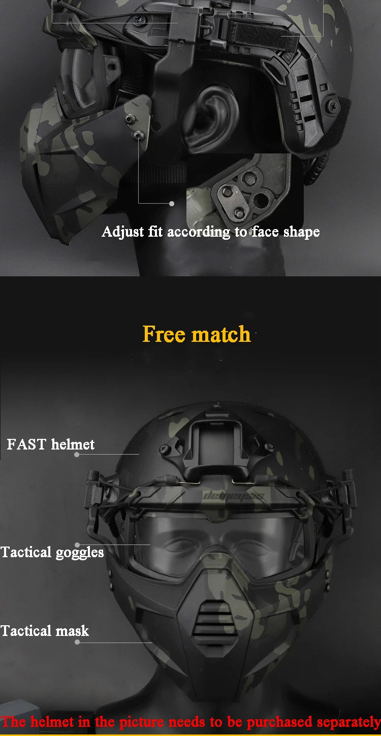 Tactical Full Face Mask Goggles Shooting Airsoft Protection Mask Outdoor Hunting Paintball Detachable Goggles Masks Set