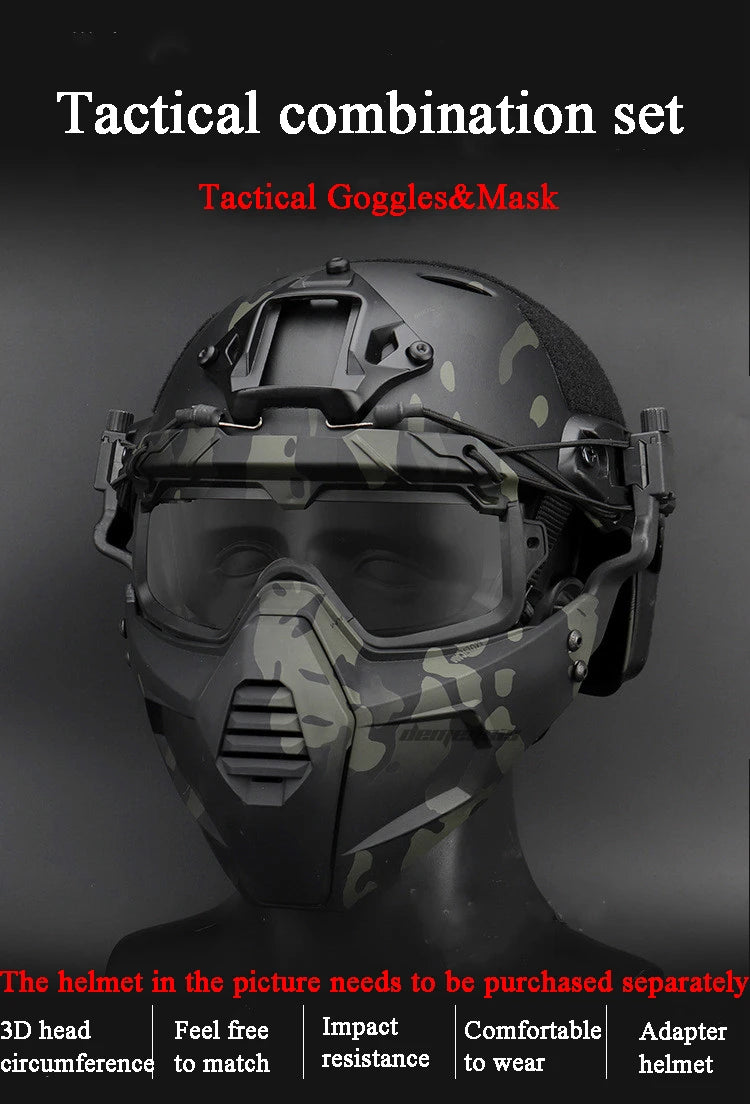 Tactical Full Face Mask Goggles Shooting Airsoft Protection Mask Outdoor Hunting Paintball Detachable Goggles Masks Set