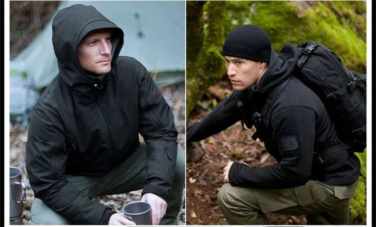 Men's Winter Military Cargo SharkSkin Fleece Jackets Tactical Pants Coat Hood Camping Fishing Trekking Hiking Hunting Trousers