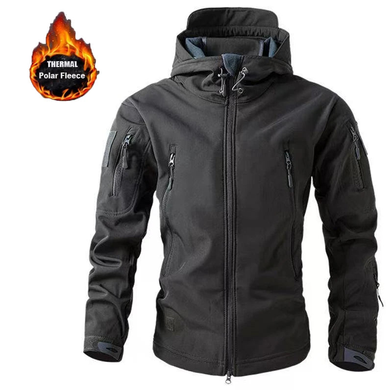 Men's Winter Military Cargo SharkSkin Fleece Jackets Tactical Pants Coat Hood Camping Fishing Trekking Hiking Hunting Trousers