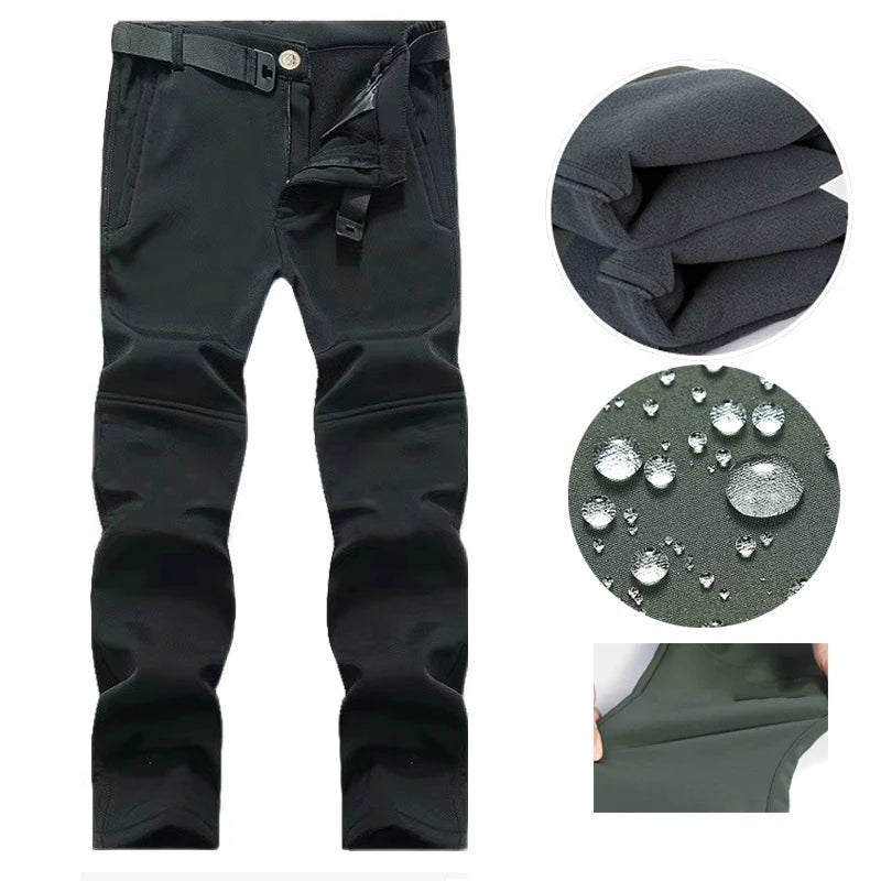 Men's Winter Military Cargo SharkSkin Fleece Jackets Tactical Pants Coat Hood Camping Fishing Trekking Hiking Hunting Trousers