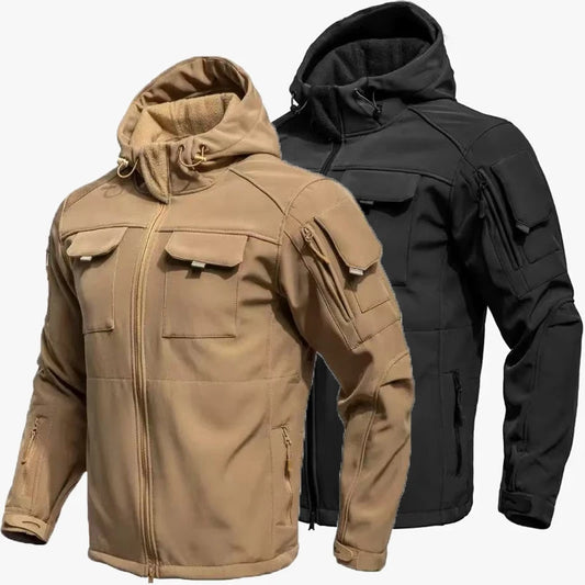 Men's Winter Military Cargo SharkSkin Fleece Jackets Tactical Pants Coat Hood Camping Fishing Trekking Hiking Hunting Trousers