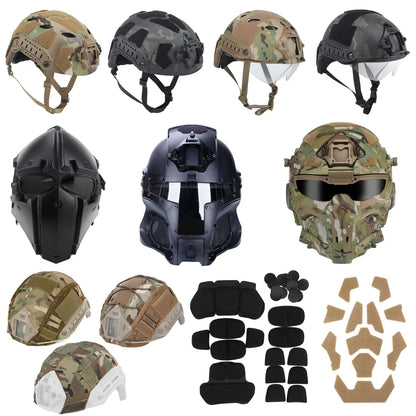 Tactical Assault Helmet Protective Mask Integrated Modular Helmet Built-in Headset Anti-fog Fan Reversible Goggle Airsoft Helmet