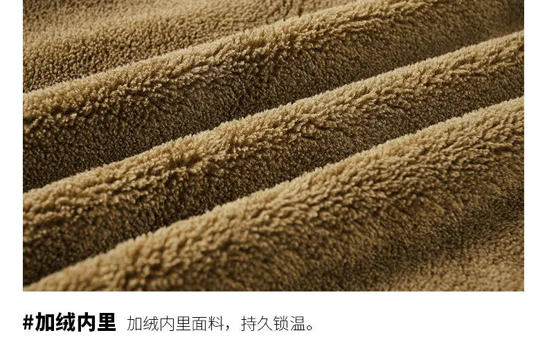 Autumn and Winter Moto Riding Jacket  Velvet Cotton Coat Thickened and Warm Loose Lapel Pure Cotton Work Jacket Casual Sherpa