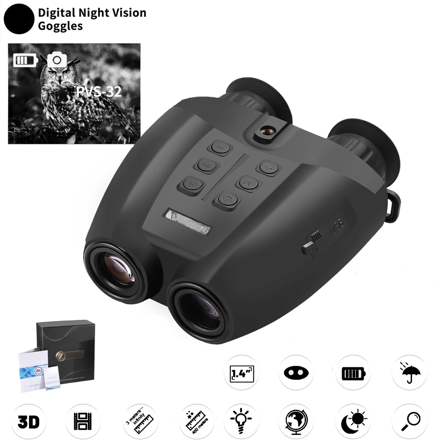 PVS-32 HD 1080P Video Camera 8X Zoom NVG Mount Head Mounted Infrared Night Binoculars New Tacticle Helmet Night Vision Goggles