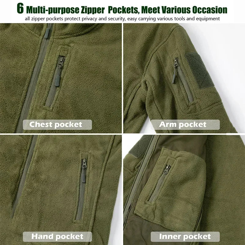 Men's Winter Tactical Fleece Jacket  Warm Full Zip Military Hoodies Multi-Pockets Hiking Hunting Outdoor Coats