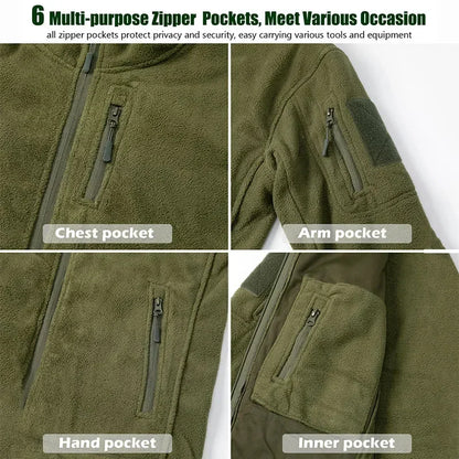 Men's Winter Tactical Fleece Jacket  Warm Full Zip Military Hoodies Multi-Pockets Hiking Hunting Outdoor Coats