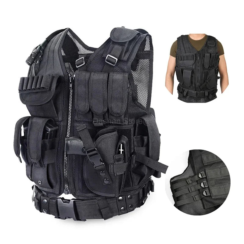 Mesh Tactical Vests  Live Field CS Combat Vest Mens Hunting New Style Outdoor Ventilate Black Nylon Training Vest