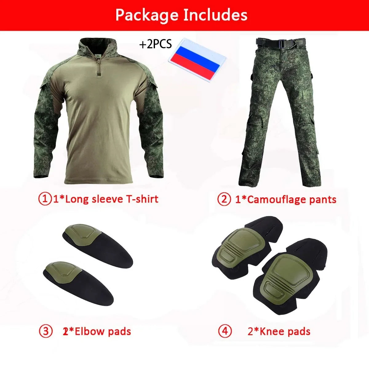 Russian Airsoft Paintball Work Clothing Uniform Multi Pockets Tactical Camo Combat Shirts Cargo Pants+ Pads Suits