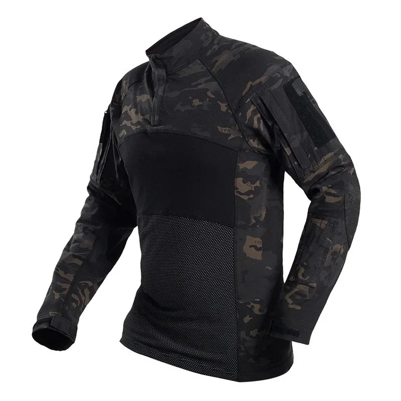 Camo Hunting Shirt Tactical BDU Uniform T Shirt Men Multicam Outdoor Sports Airsoft Combat Work Climbing Hiking Training Shirts