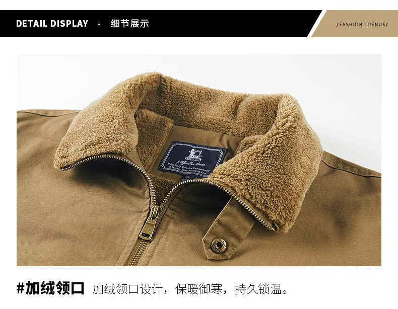 Autumn and Winter Moto Riding Jacket  Velvet Cotton Coat Thickened and Warm Loose Lapel Pure Cotton Work Jacket Casual Sherpa