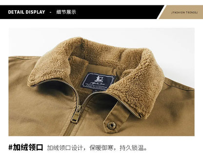 Autumn and Winter Moto Riding Jacket  Velvet Cotton Coat Thickened and Warm Loose Lapel Pure Cotton Work Jacket Casual Sherpa