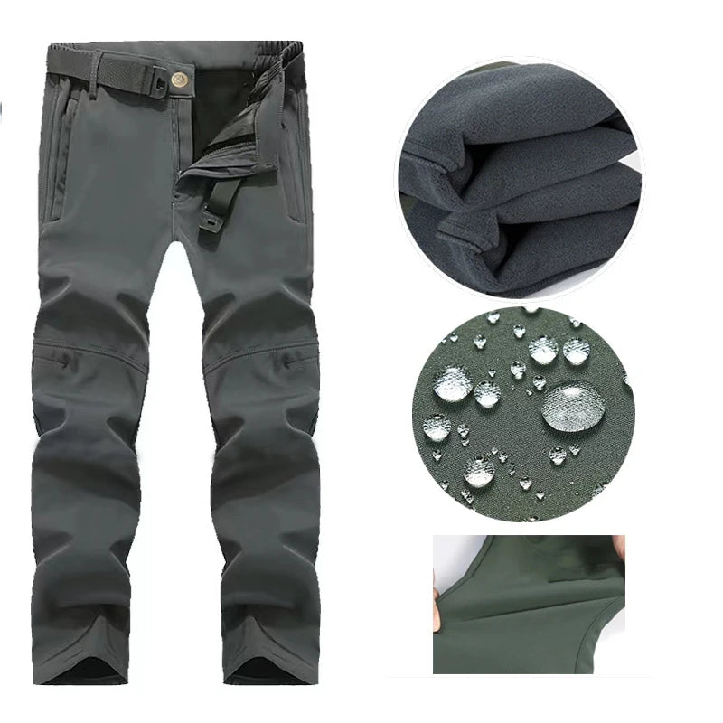 Men's Winter Military Cargo SharkSkin Fleece Jackets Tactical Pants Coat Hood Camping Fishing Trekking Hiking Hunting Trousers