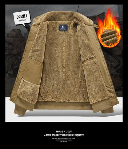 Autumn and Winter Moto Riding Jacket  Velvet Cotton Coat Thickened and Warm Loose Lapel Pure Cotton Work Jacket Casual Sherpa