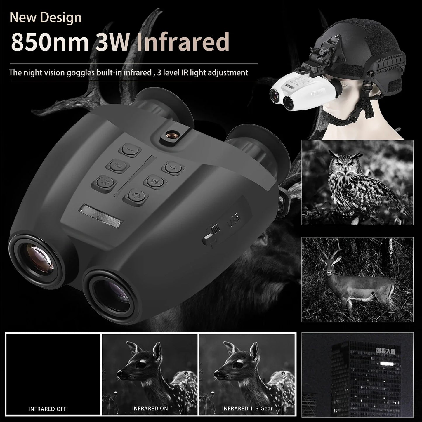 PVS-32 HD 1080P Video Camera 8X Zoom NVG Mount Head Mounted Infrared Night Binoculars New Tacticle Helmet Night Vision Goggles