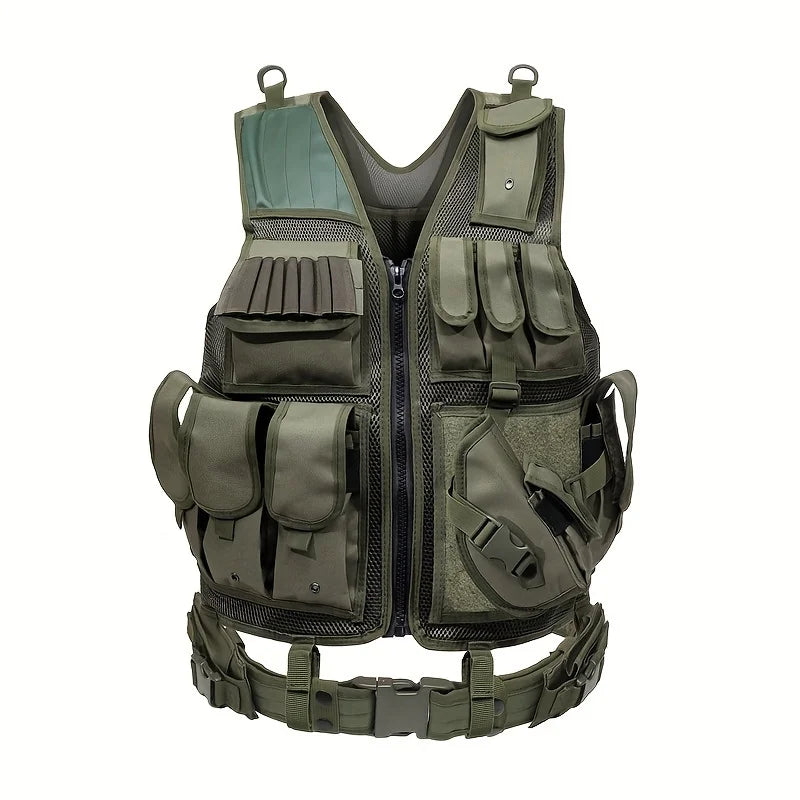 Military Tactical Multi-Functional Vest - Quick Release MOLLE System, Multiple Pockets for Airsoft CS Security Outdoor Gear