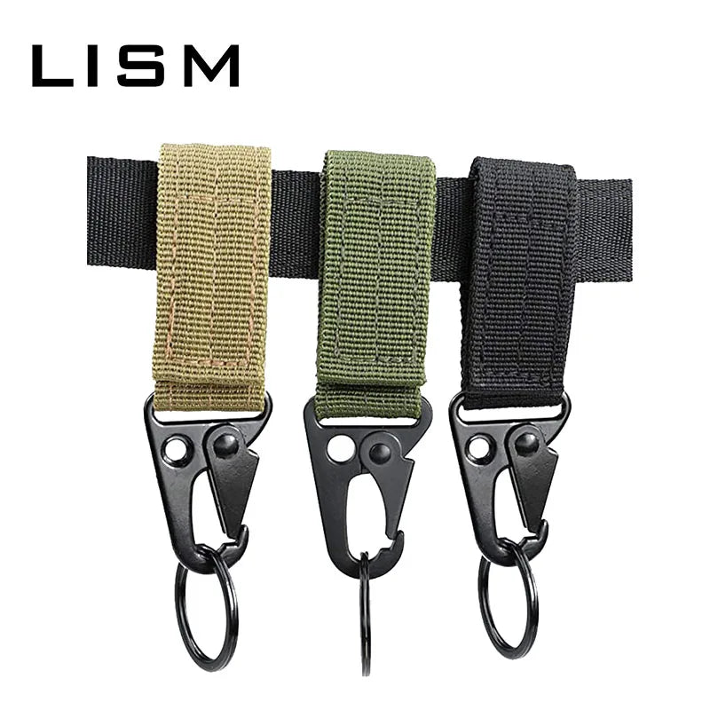 Tactical Molle Clip Buckle Nylon Belt Key Ring Keychain Holder Carabiners Hanger Buckle Hook for Outdoor Hiking Camping Climbing