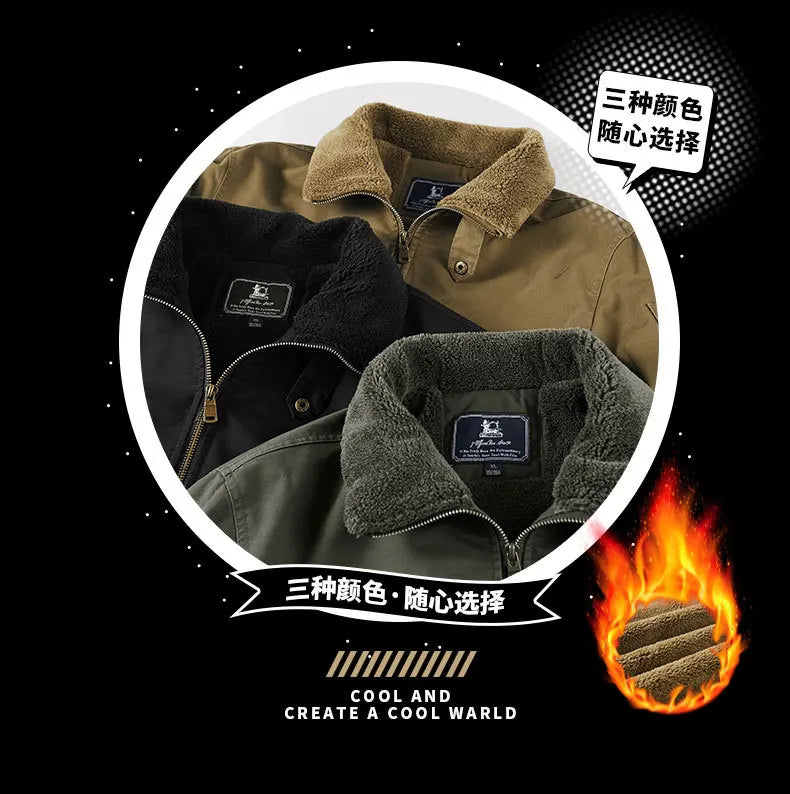 Autumn and Winter Moto Riding Jacket  Velvet Cotton Coat Thickened and Warm Loose Lapel Pure Cotton Work Jacket Casual Sherpa