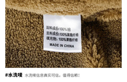 Autumn and Winter Moto Riding Jacket  Velvet Cotton Coat Thickened and Warm Loose Lapel Pure Cotton Work Jacket Casual Sherpa